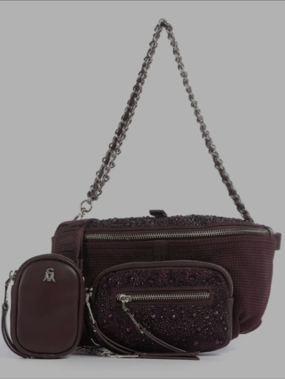 Steve Madden Women’s Burgundy Sequin Crossbody Bag with Coin Pouch